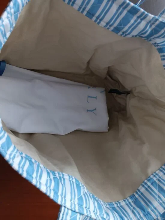 NWT Neely & Chloe Sky Blue & White Striped Cotton Tote with Insert Clutch - Picture 6 of 13